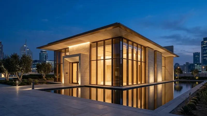 Architecture contemporaine et horizon de Dubaï au crépuscule.